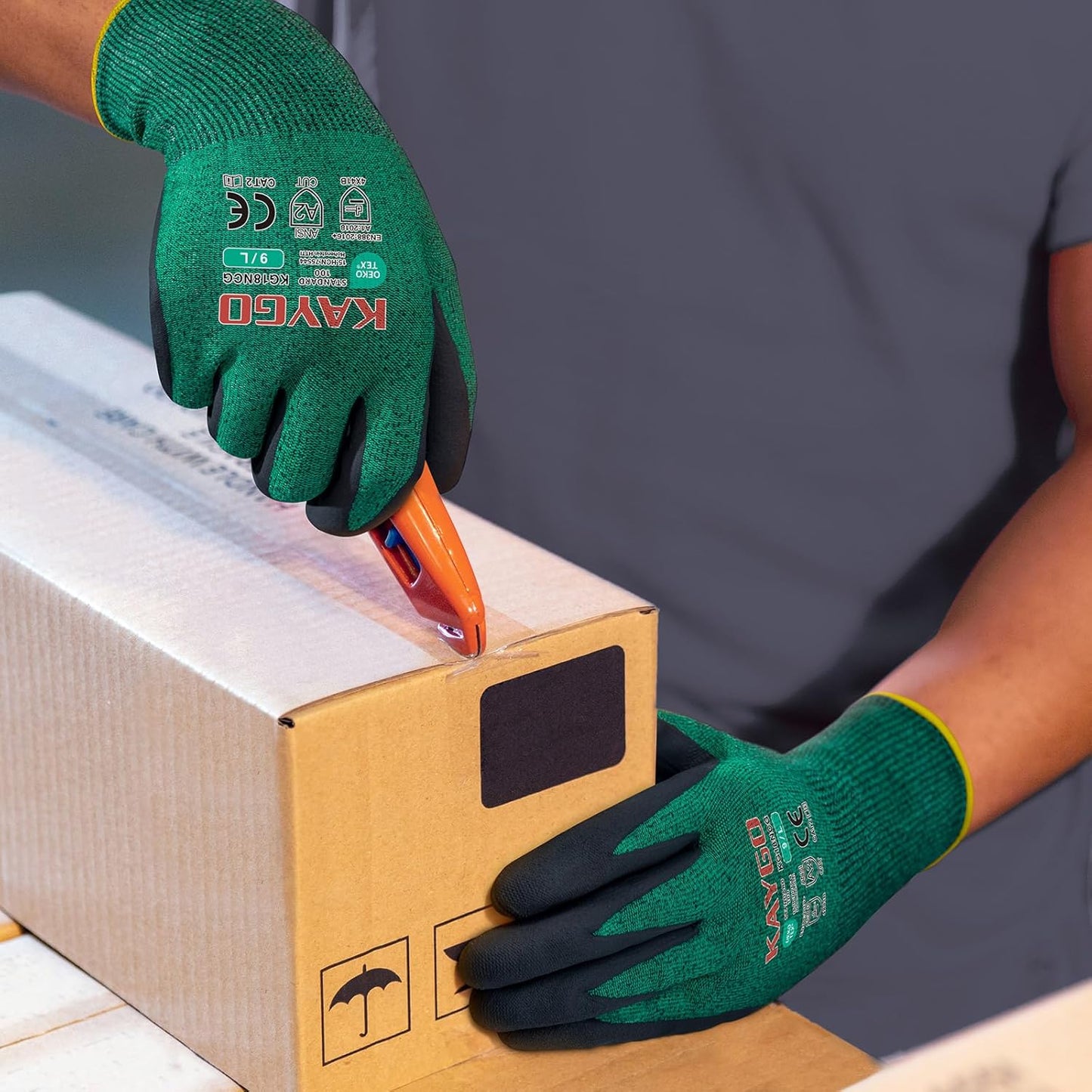 KAYGO Safety Work Gloves MicroFoam Nitrile Coated, 3 Pairs KG18N, Cut Resistant Glove with Abrasion and Oil Resistant Grip, ANSI Cut Level A2, S, Green