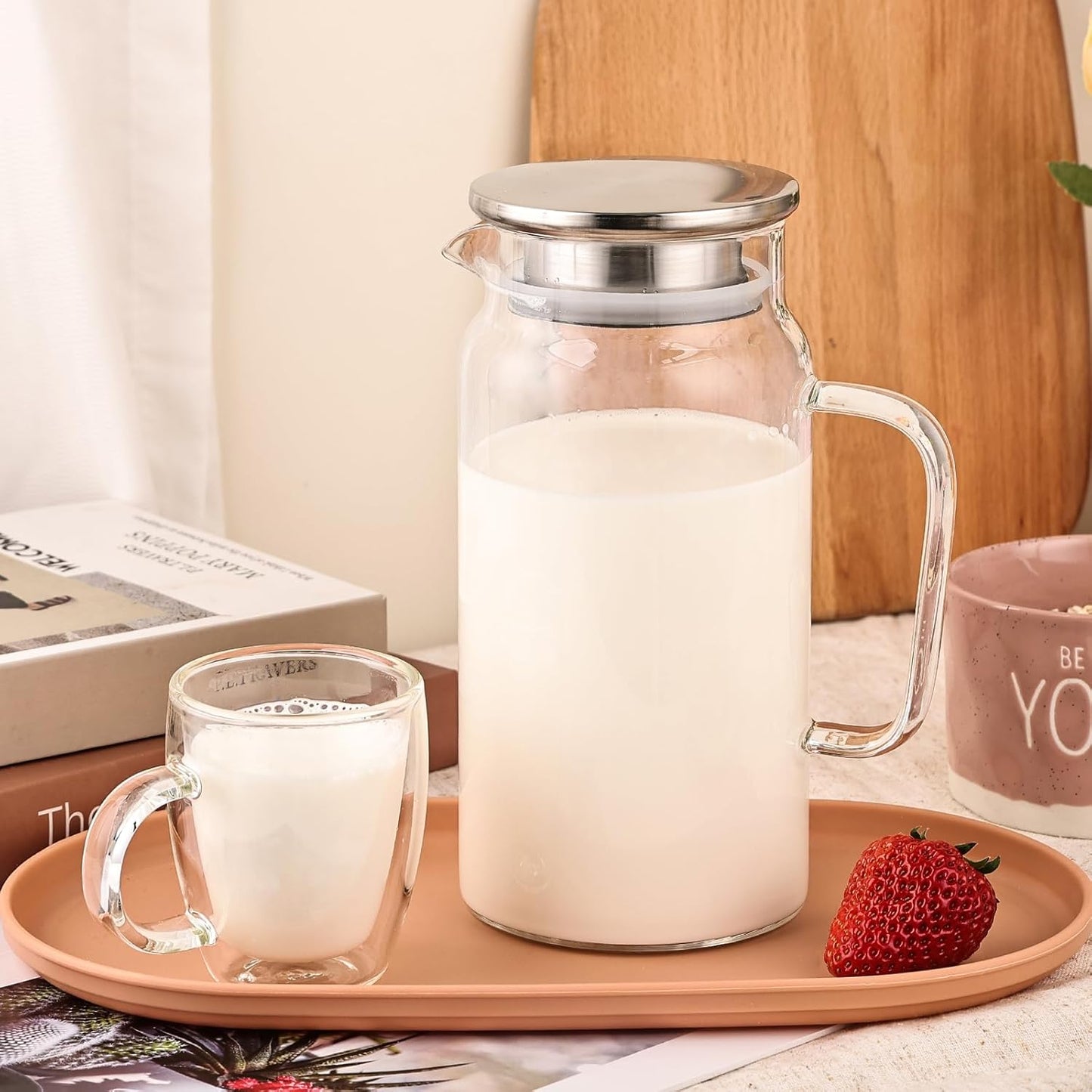 Glass Pitcher with Lid, 1200ml Leak Proof,Glass Water Jugs, BPA-Free,Microwave & Dishwasher Safe Pitcher,Sun & Iced Tea, Sangria,Cold Brew Coffee & More