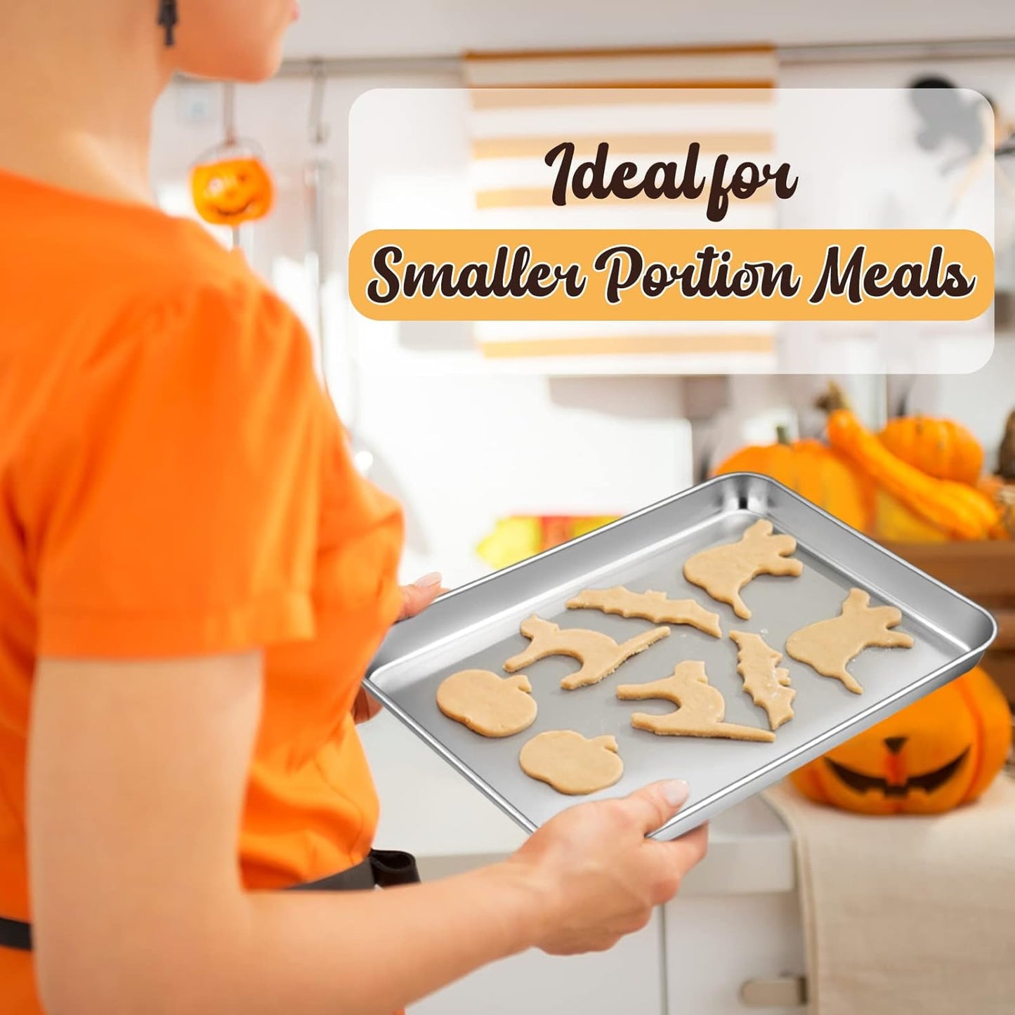 E-far Small Metal Toaster Oven Tray with Rack Set, 9.4”x7.3” Baking Sheet Broiling Pan with Stainless Steel Wire Cooling Rack, Non-Toxic Compact Bakeware for Toaster Oven - Dishwasher Safe