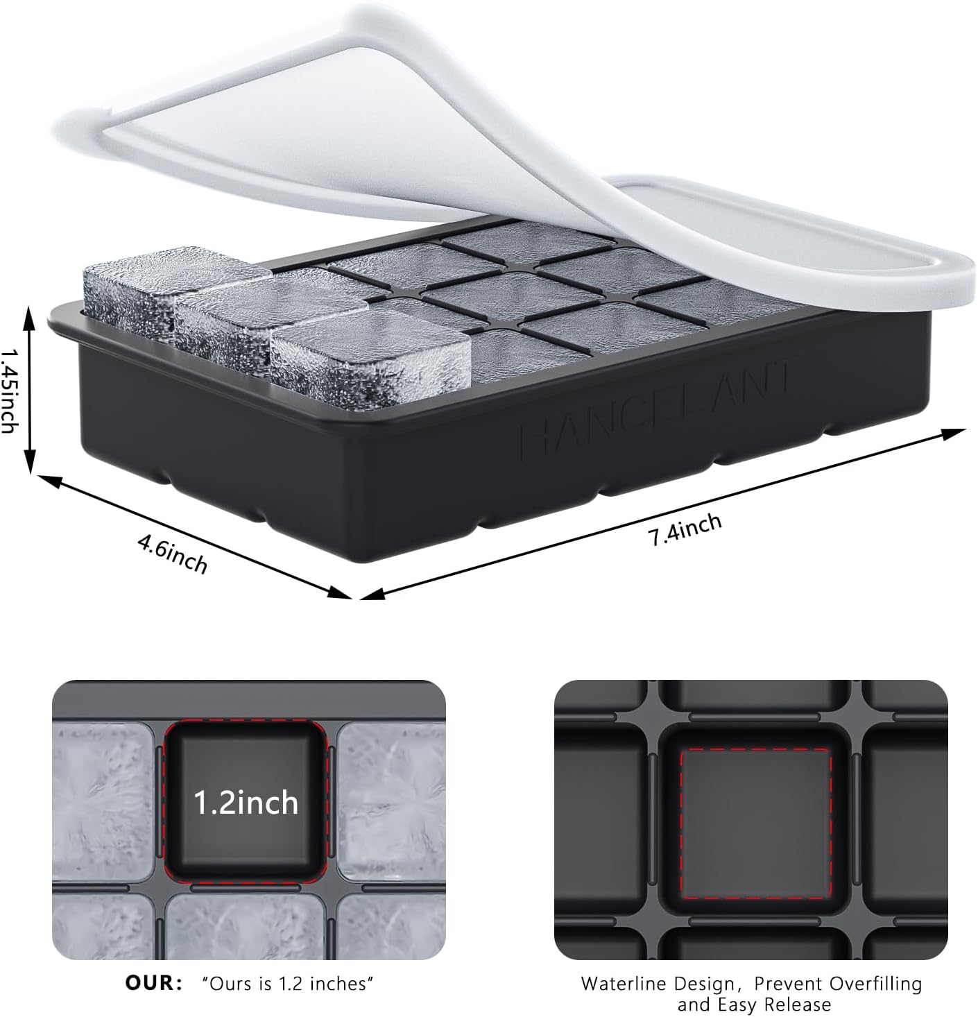 Silicone Ice Cube Tray 3 Pack, HANCELANT Ice Cube Mold, Ice Trays for Freezer with Lid for Whiskey, Baby Food, BPA Free, Easy Release