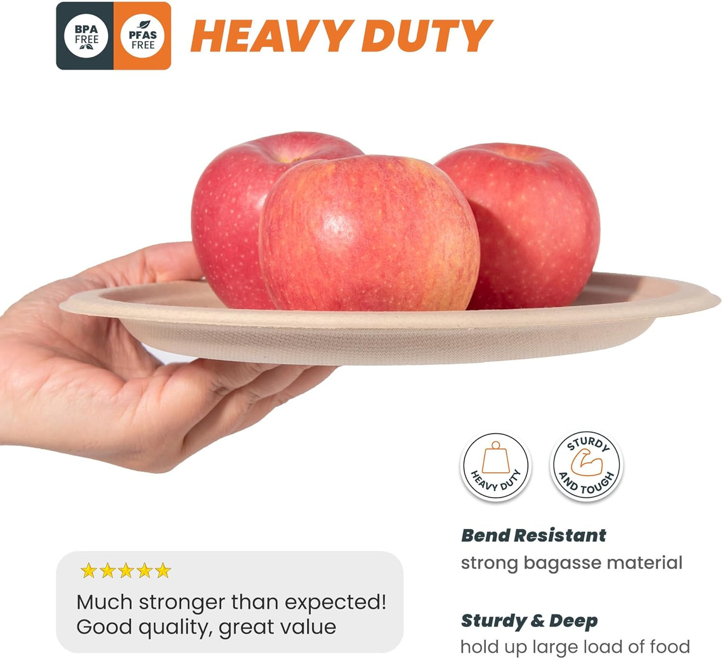 100% Compostable Plates - 125-Count Heavy Duty, Biodegradable Bagasse Plates - Eco Friendly and Sustainable (Natural, 7 inch)