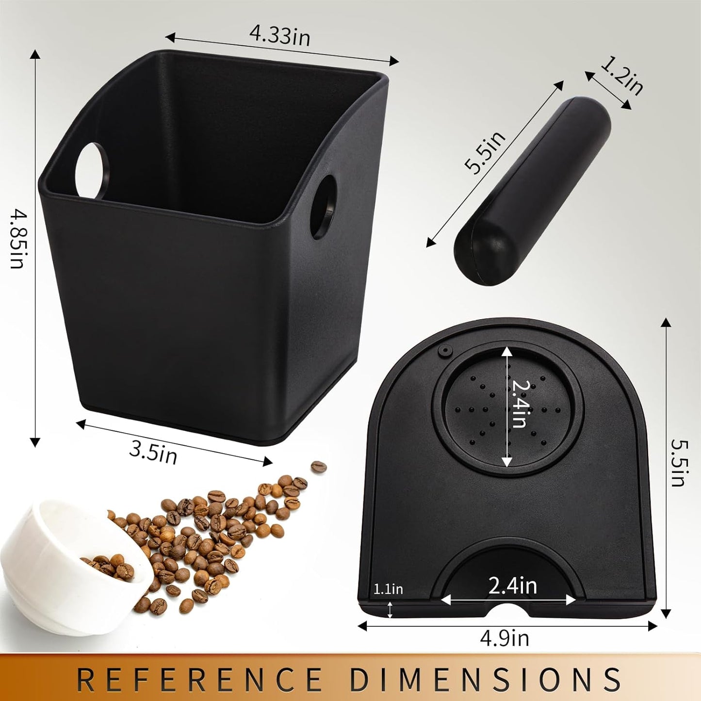 Knock Box Square High Sidewall Design Espresso Knock Box Tamping Mat Espresso Machine Accessories Set of 2 with Removable Knock Bar and Anti-Slip Base for Home Office Espresso Accessories