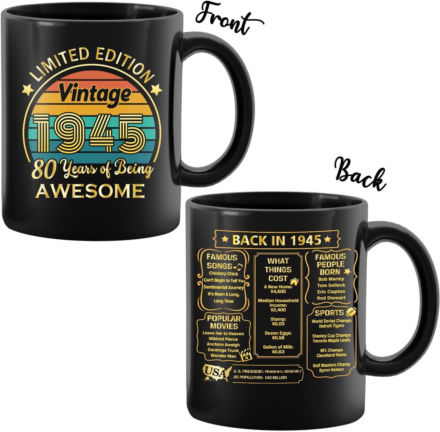 QUPT 80th Birthday Gifts for Women Men, 80th Birthday Gifts for Him, 1945 Birthday Gifts for Women Men, 80 Years Old Gifts, 1945 Birthday Gifts for Her Him, 80th Birthday Presents Coffee Mug