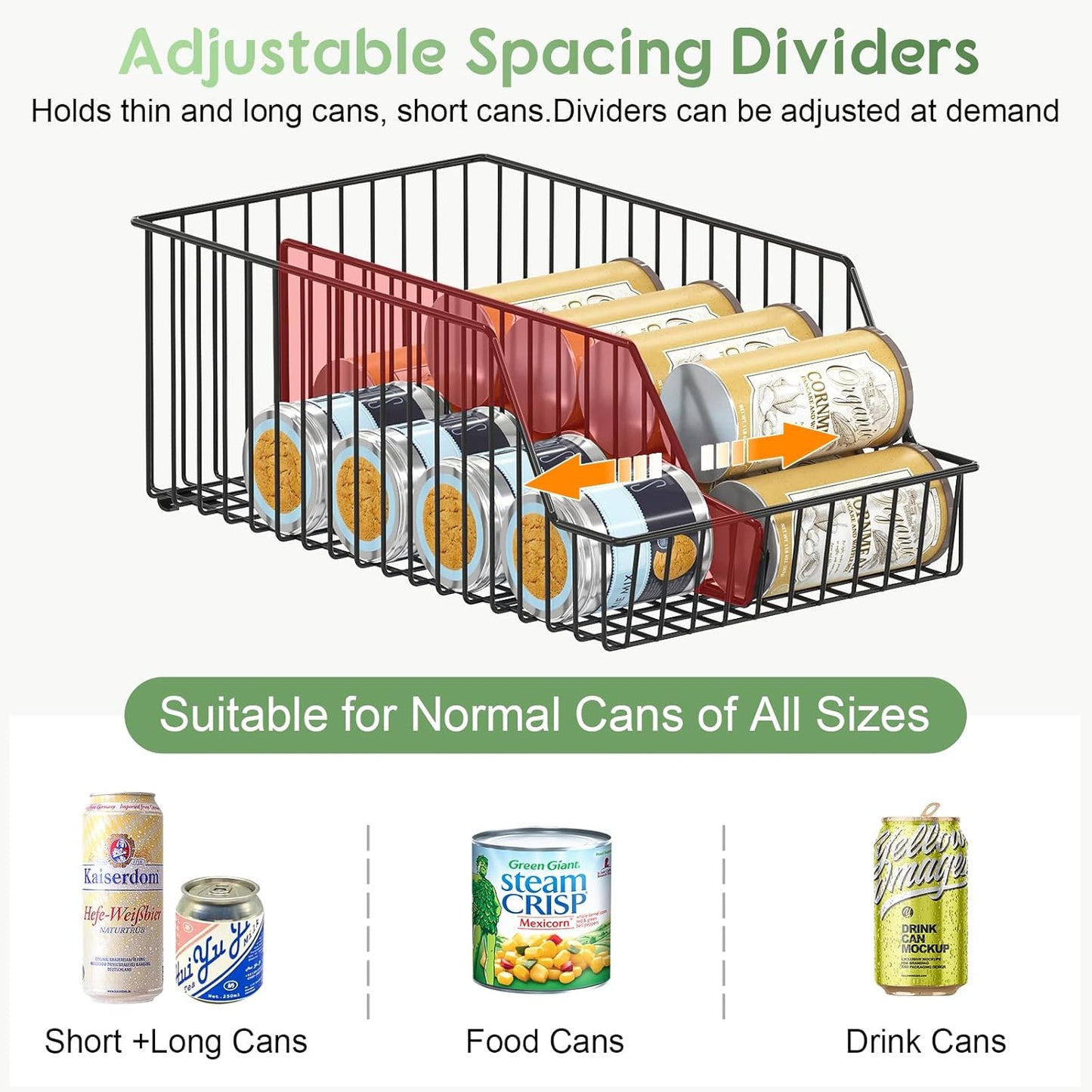 3 Pack Can Storage Organizer For Pantry,Stackble Widen Can Holder Rack With 3 Adjustable Dividers, Can Dispensers For Soup Soda Canned Food Water Bottle, Pop Drink Organizers for Cabinet Shelf