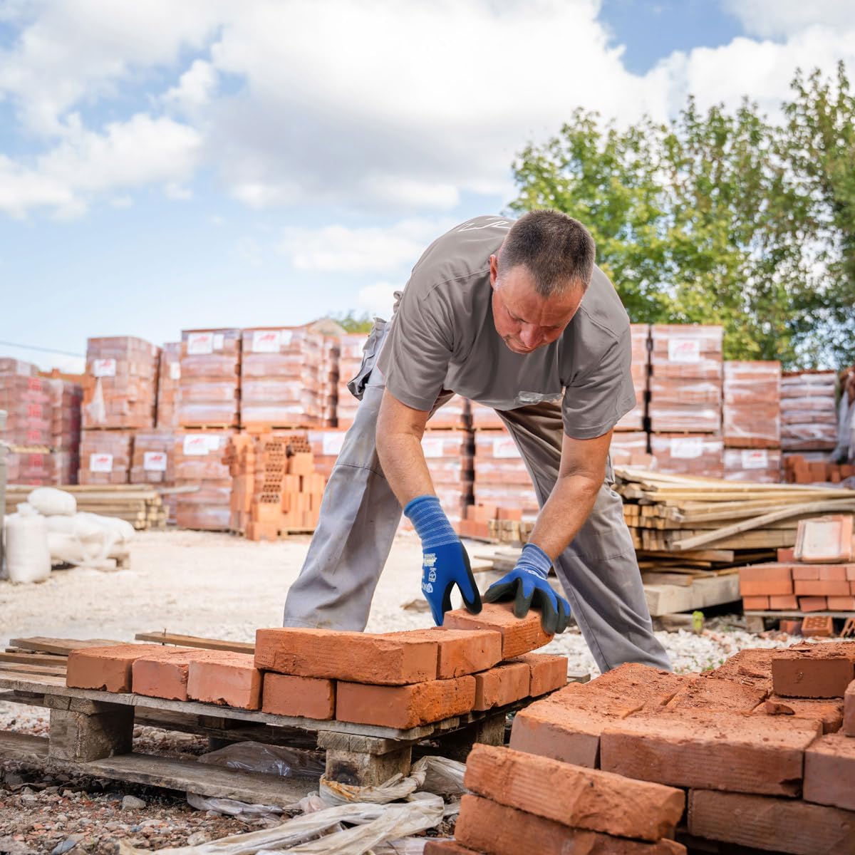 KAYGO Safety Work Gloves MicroFoam Nitrile Coated, 12 Pairs, KG18NB,Seamless Knit Nylon Glove with Black Micro-Foam Nitrile Grip,Ideal for General Purpose,Automotive,Home Improvement,Blue,M