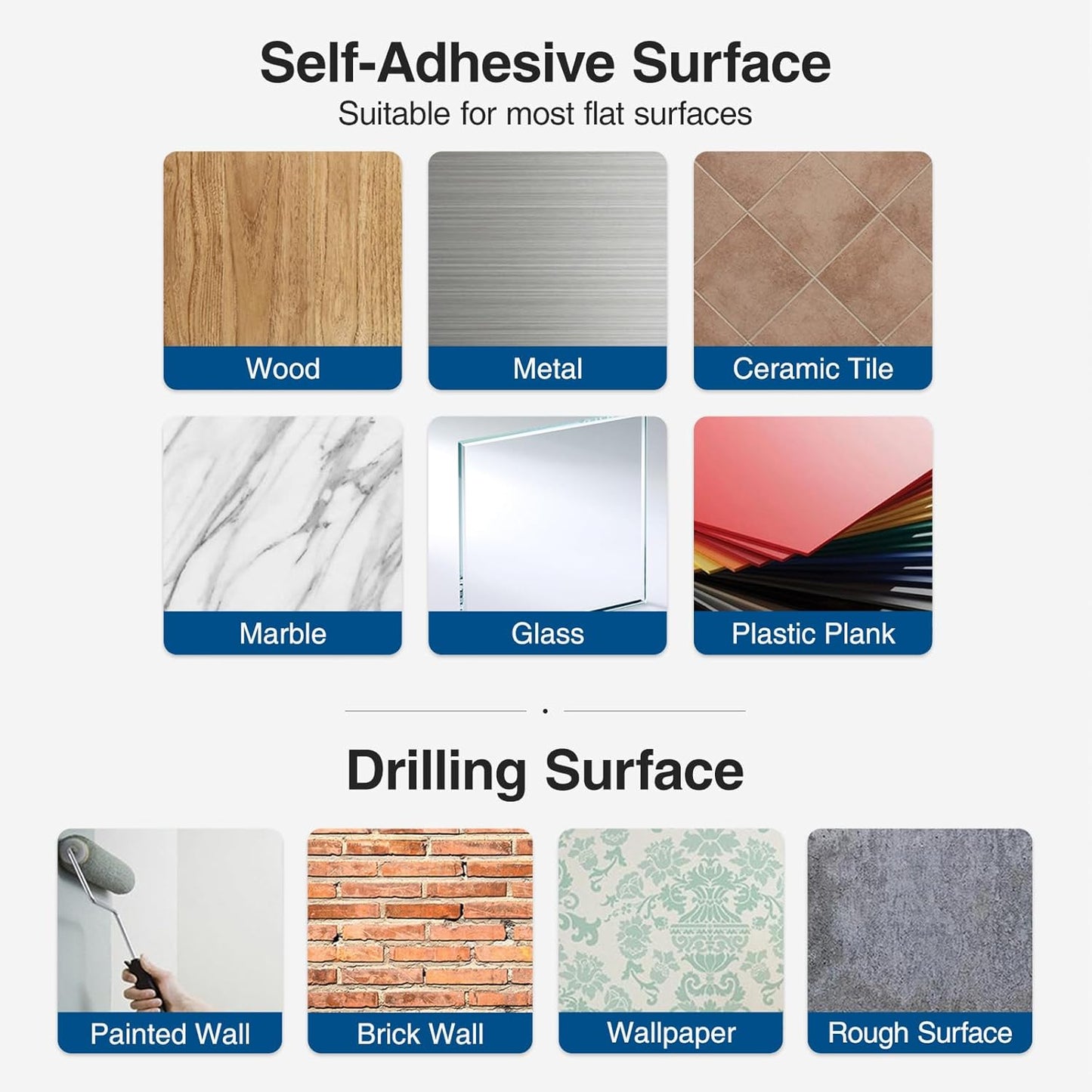 Paper Towel Holder - Self-Adhesive or Drilling, Matte Black Wall Mounted Rack - SUS304 Stainless Steel Kitchen Roll Holder Under Cabinet (2 Pack)