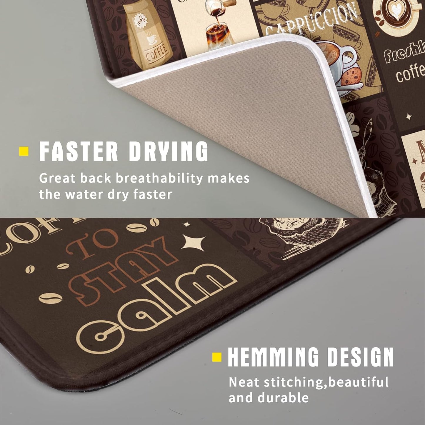 Brown Coffee Dish Drying Mat 16x18 Inch Coffee Cup Espresso Machine Pad Absorbent Washable Dish Rack Pad for Kitchen Counter Cafe Bar