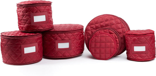 Covermates Keepsakes - Dish Storage Set - Padded Protection - ID Window - Stain Resistant - Machine Washable - China Storage, Red