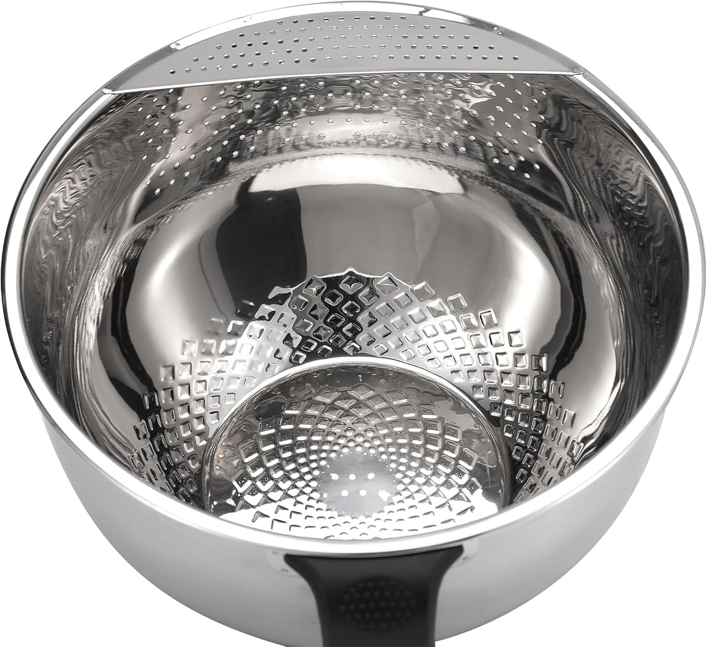 Rice Strainer Bowl Quinoa Washer whit Handle Stainless Steel Colander Versatile Side Drainers for Washing Cleaning Rinsing Fruits, Vegetables, and Beans - Tilting Non-slip Silicone Bottom