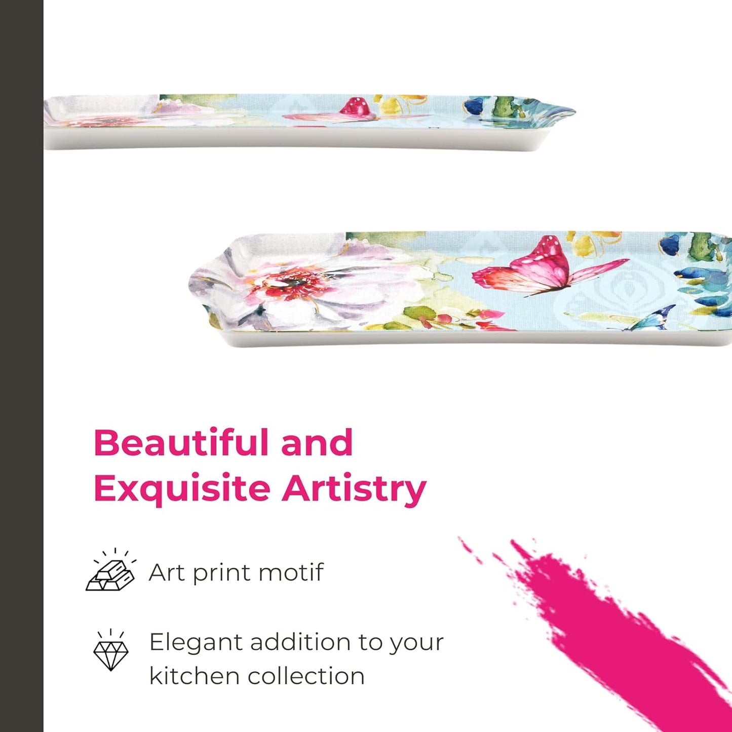 Pimpernel Colorful Breeze Small Handled Tray - Rectangular Melamine Snack Tray with Abstract Floral Design & Side Handles - Dishwasher Safe for Coffee Tea Pastries or Vibrant Kitchen Tabletop Display