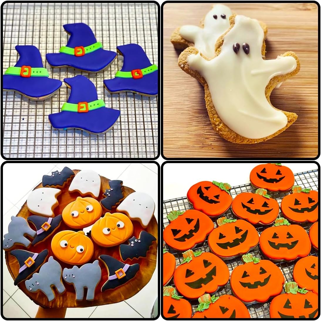 Halloween Cookie Cutters 5pcs, Cat Bat Pumpkin Magic Hat Cookie Cutter Sturdy Easy to Clean & Demold Pancake Dough Molds, Fondant Cutters for Baking Biscuit