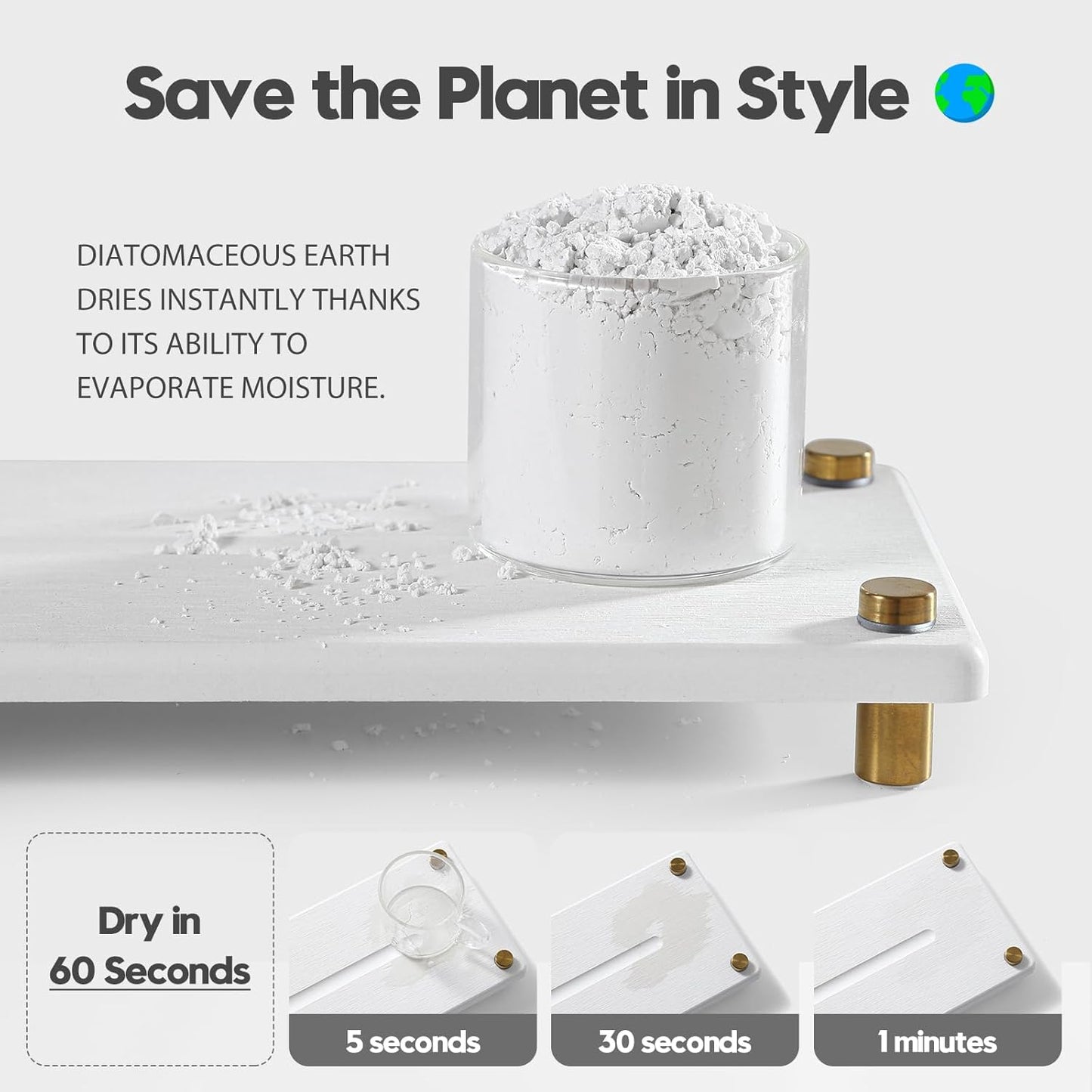 Water Absorbing Stone Sink Caddy Kitchen Sink Organizer Tray, Diatomite Bathroom Counter Tray, Gold Faucet Drying Mat Coaster Soap Dish Rack Riser Dispenser Sponge Holder, White 12.5" x 4.5"