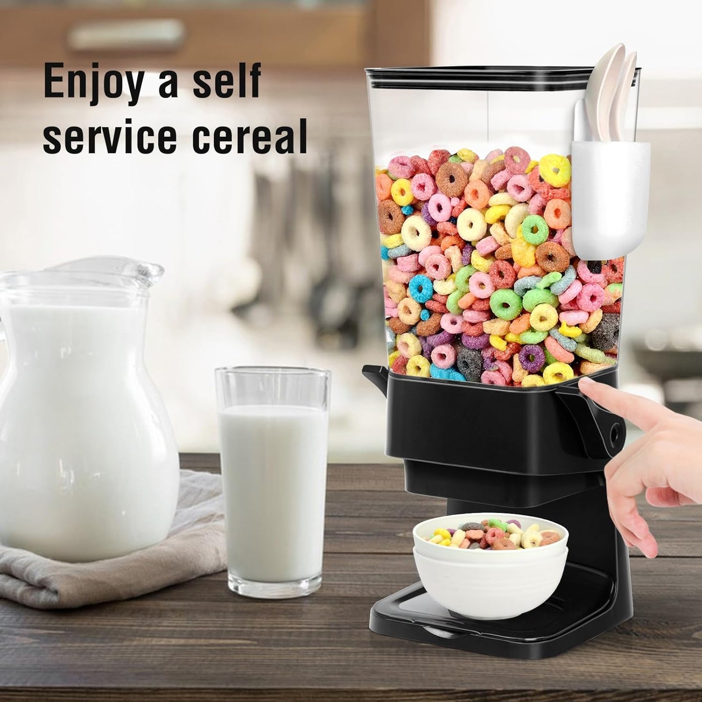Cereal Dispenser Countertop with 4 Pack Bowls and Spoons 5.5 Qt Large Cereal Storage Container Holder for Pantry Dry Food Nut Dispenser Snack Candy Organizer Kitchen Organization for Oatmeal Granola