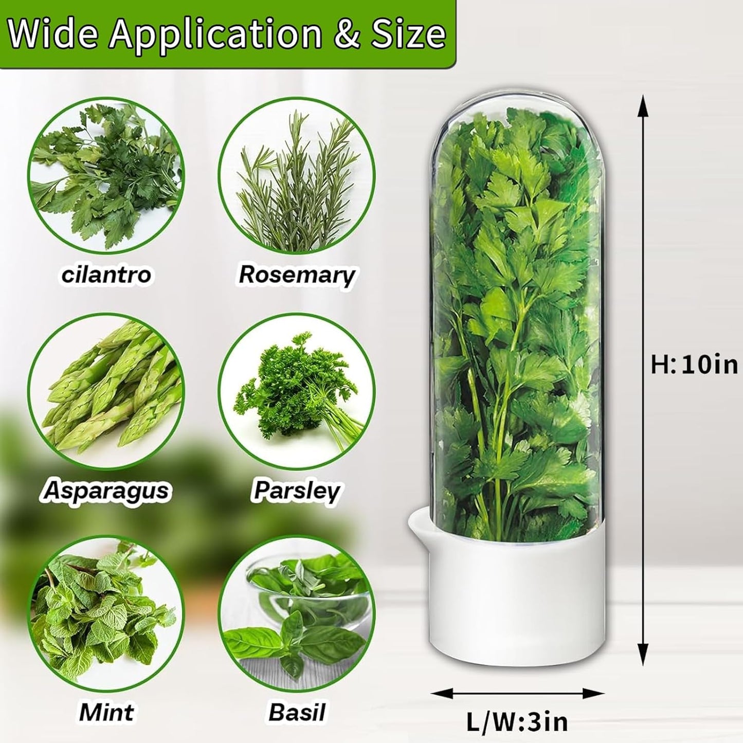 Herb Saver for Refrigerator, Herb Saver Pod Cilantro Containers for Refrigerator, Fresh Herb Keeper for Cilantro, Parsley, Asparagus, Mint, Keeps Greens Vegetables for 2-3 Weeks (Herb Keeper 3Pack)