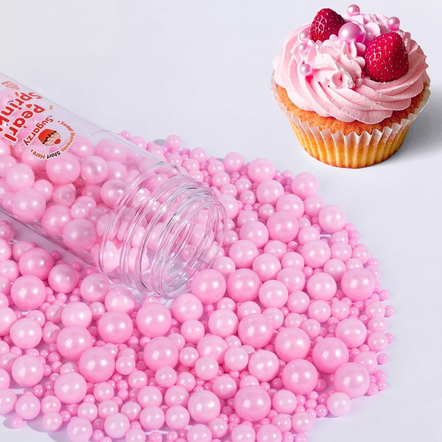 Pink Pearl Sprinkles for Cake Decorating,Edible Sugar Pearls for Baking,Mix Size,Mother's Day Cake Topper,Cupcake Cookie Decorating,Ice Cream Dessert Decorations,Valentines Birthday Christmas Supplies (130g/4.58oz)