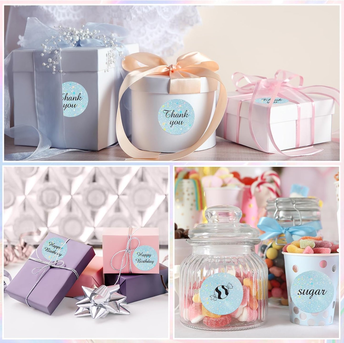 2''Holographic Thermal Label,Round Self-Adhesive Direct Thermal Label,Thermal Stickers for DIY Logo Design,Name Tag (300/Roll Blue Starry Sky