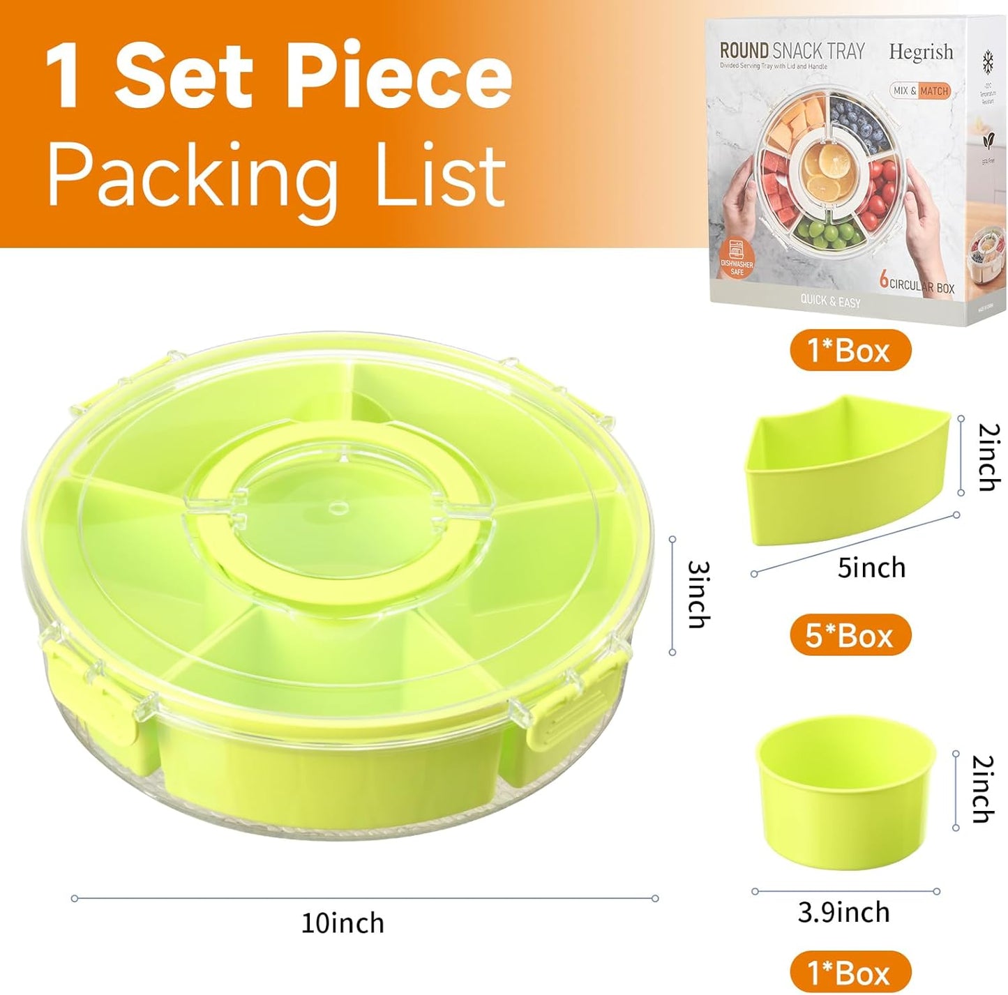 Rotating Serving Tray with Lid, 8-Section Divided Container, Portable Snack Organizer for Fruits, Candy, Nuts, Vegetables, Party Platter