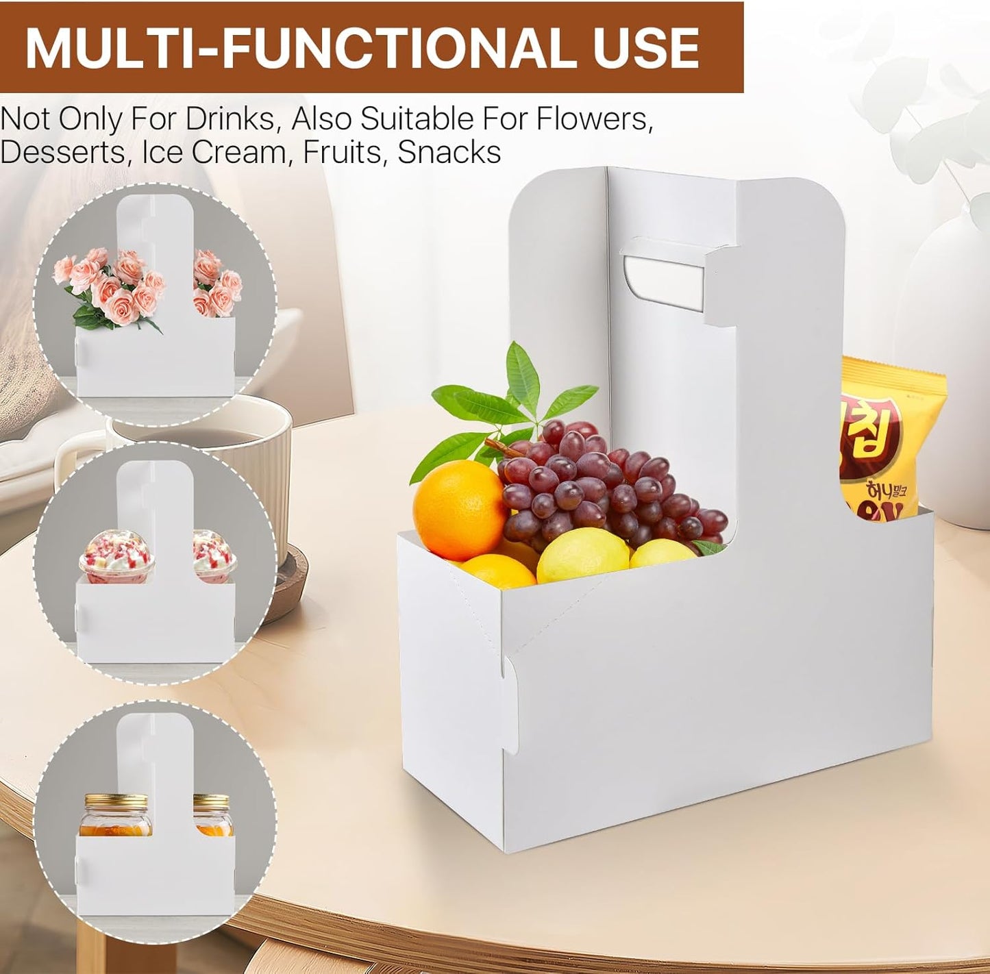 30 Pcs 2 Cup Drink Carrier with Handle, Disposable Cup Holder, White Cardboard to Go Coffee Cup Holder for Hot and Cold Drinks, Takeout, Cafe, Restaurant Food Delivery Service (12-20 oz)