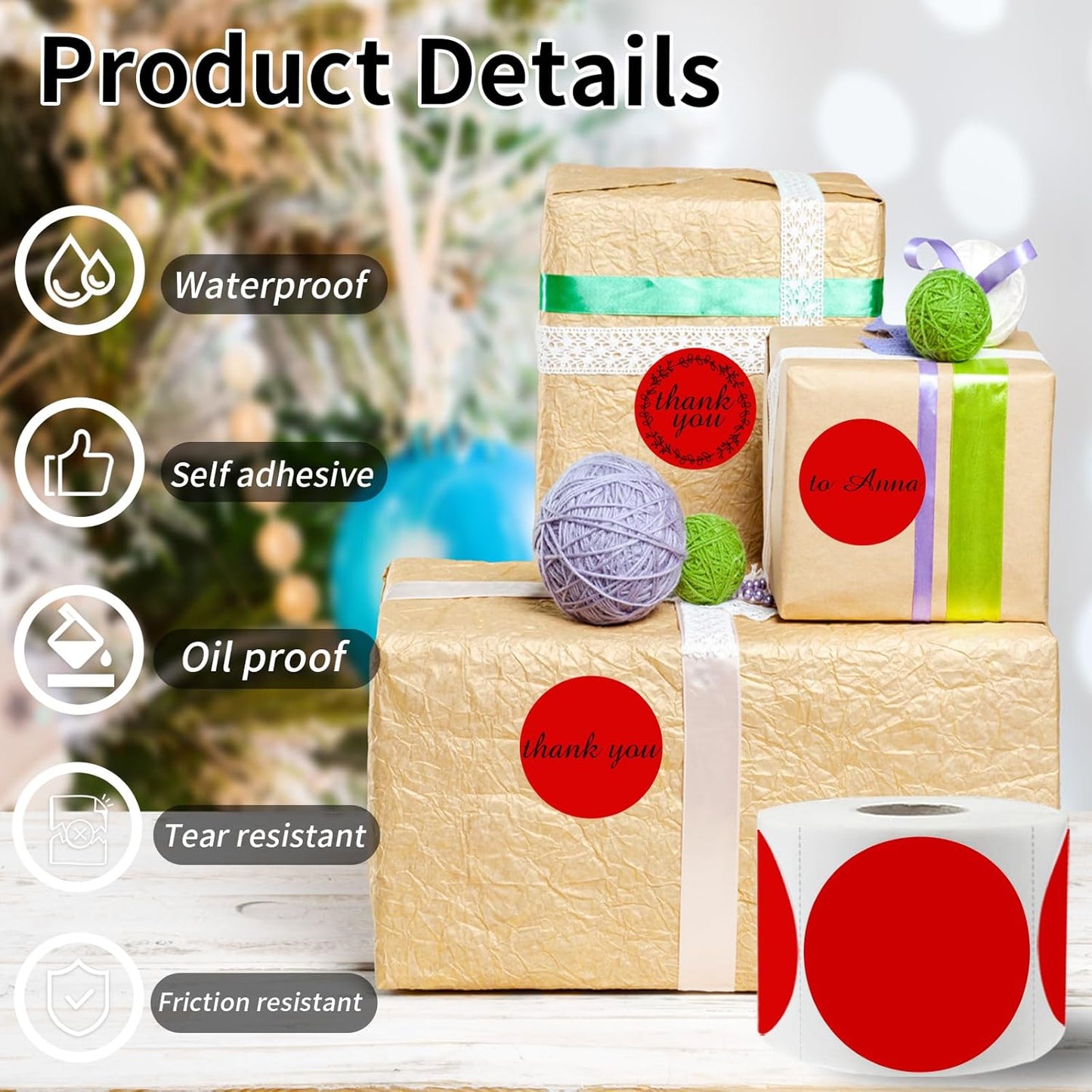 2 Inch Red Round Thermal Labels, Self-Adhesive Direct Printer Stickers for DIY Logo Design, Name Tag (500/Roll)