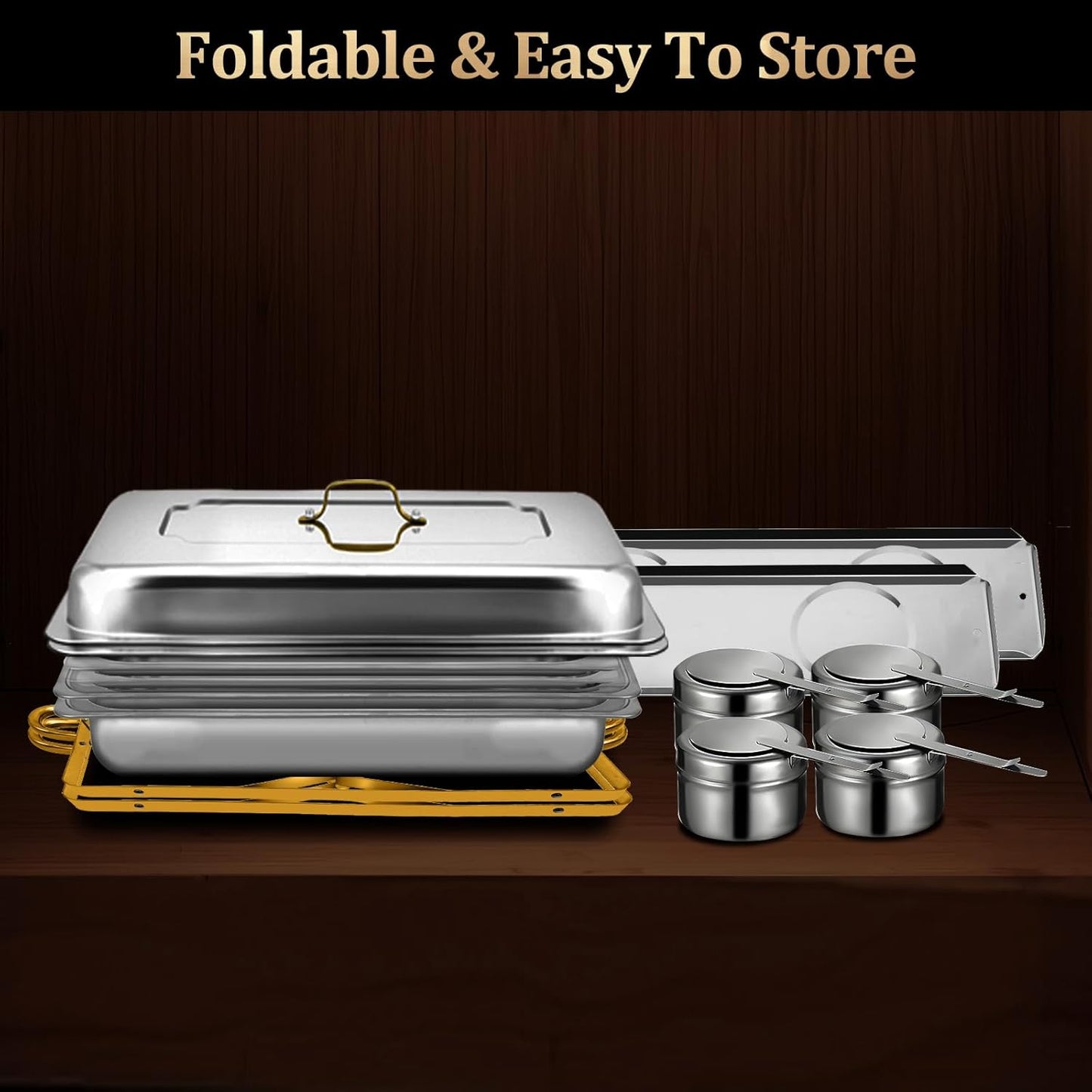 8QT 4 Pack Chafing Dishes for Buffet, Multiple Food Pans Combo Gold Chafing dish, High Grade Food Warmers for Parties, Events, Weddings, Indoors & Outdoors