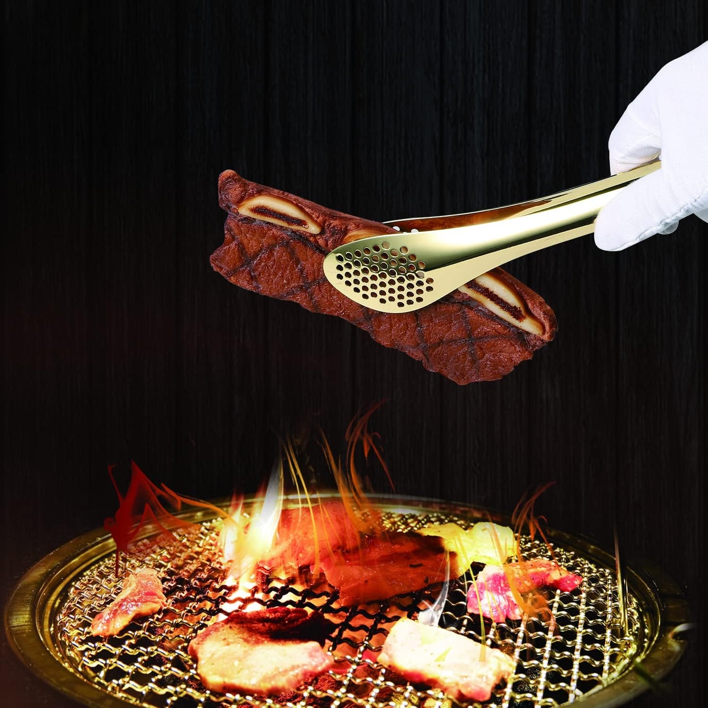 MSY BIGSUNNY Chef Kitchen Tongs Stainless Steel Food Serving Tongs Set of 3 (Golden 7" 9" & 11")