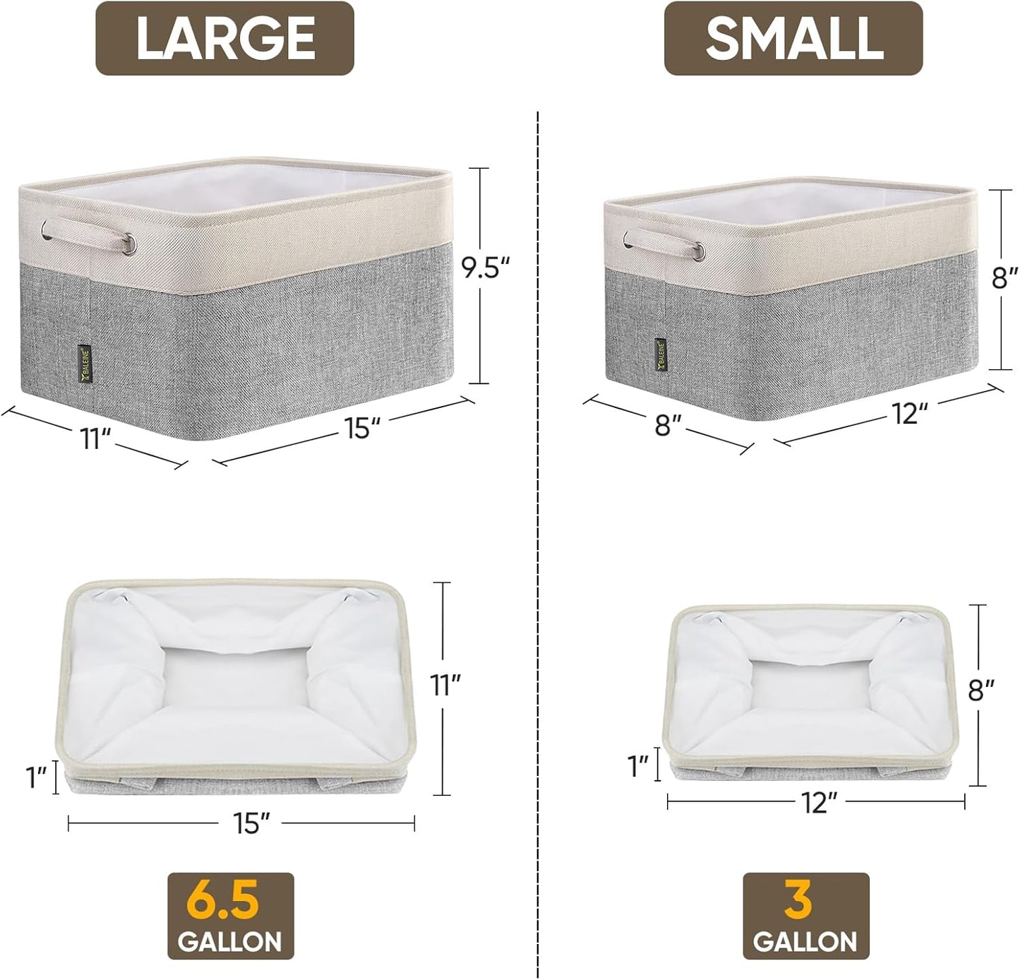 BALEINE 3 Pack Fabric Storage Bins for Shelves, Linen Storage Baskets for Organizing, Decorative Closet Bins for Clothes, Home (Grey, 15"x11"x9.5")