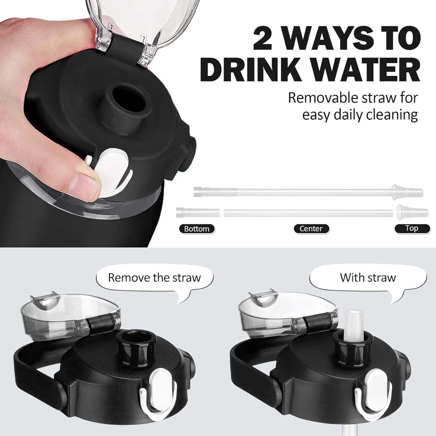 kytffu 64oz Glass Water Bottles with Straw, Half Gallon Motivational Glass Bottle with Silicone Sleeve and Time Marker, 2L Leakproof Large Glass Water Jug for Gym Home Office,Black