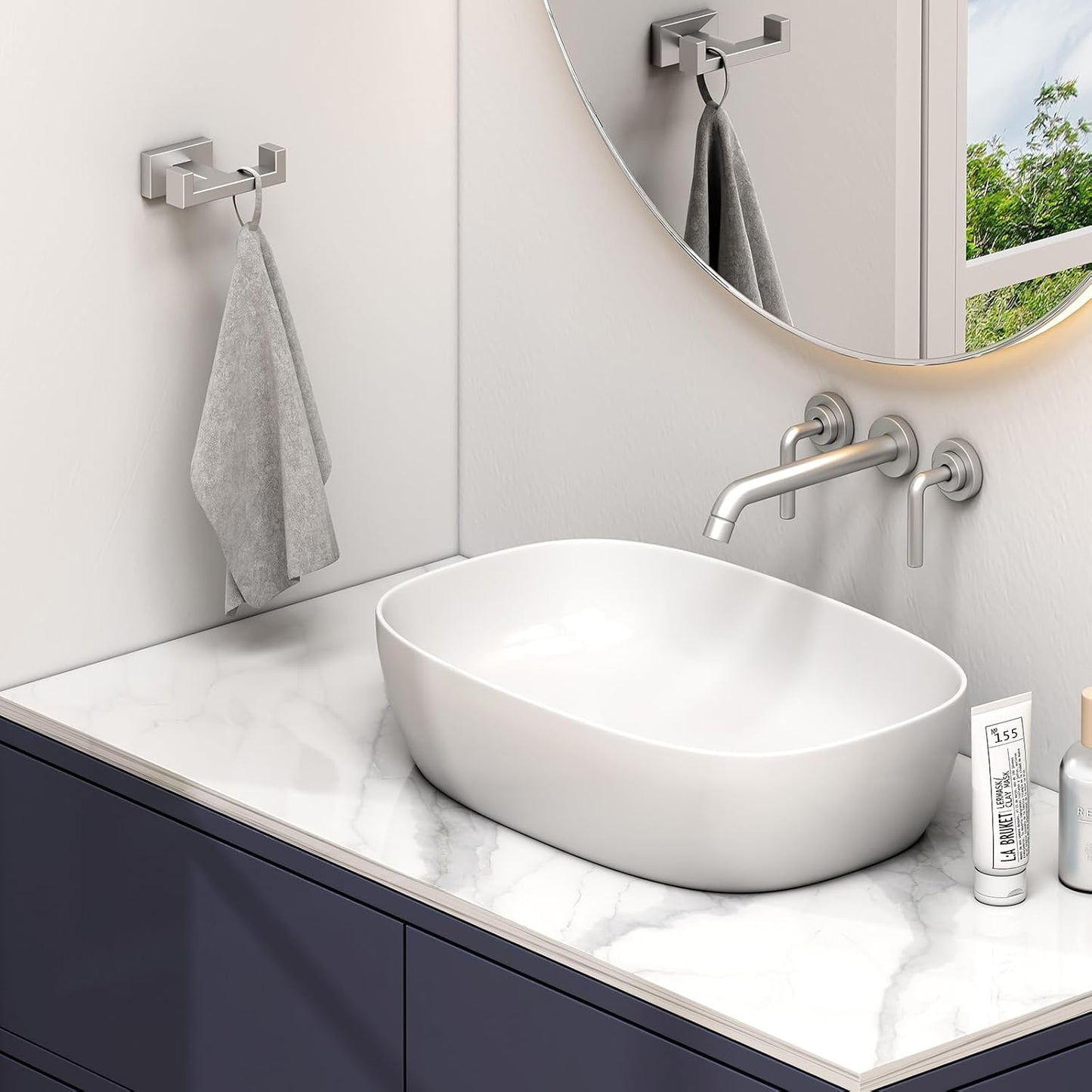 Suyar Double Towel Hook Brushed Nickel, SUS 304 Stainless Steel Bathroom Towel Holder, Coat Robe Wall Hook