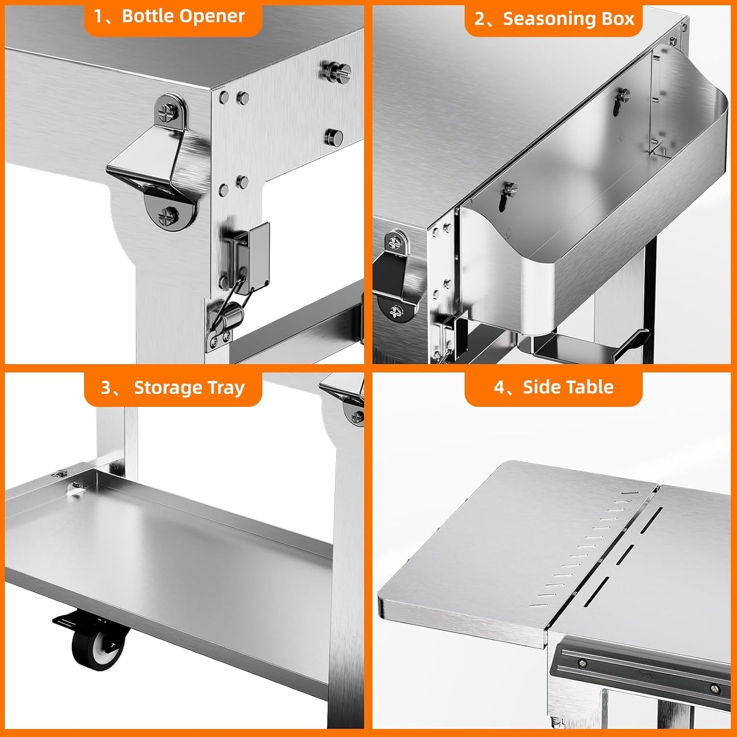 Food Grade 304 Stainless Steel BBQ Grill Table fits Tabletop Griddle, Outdoor Grill Table with 4 Foldable Legs, Portable Grill Stand for RV, Camping, Tailgating
