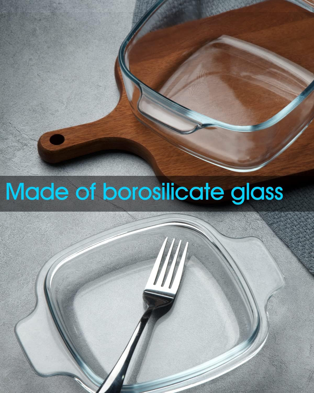 NUTRIUPS 1.5L Glass Casserole Dish with Lid Square Casserole Dish Glass Oven Bakeware Microwave Safe Dish with Lid