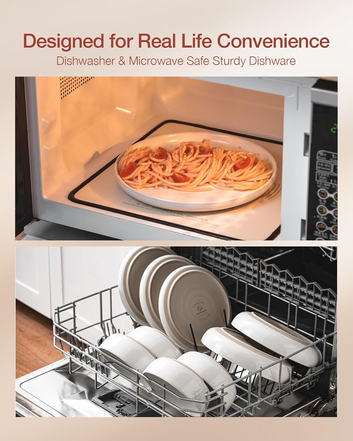 Famiware Milkyway Dinnerware Sets, 24 Piece Dish Set, Plates and Bowls Sets for 8, White