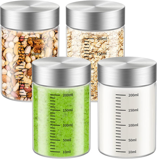 8 Oz Glass Juice Bottles, 4 Pack Glass Bottles with Lids, BPA Free, Borosilicate Glass, Leak Proof Lids for Juicing, Smoothies, Infused Water, Beverage Storage, Shaker Bottles