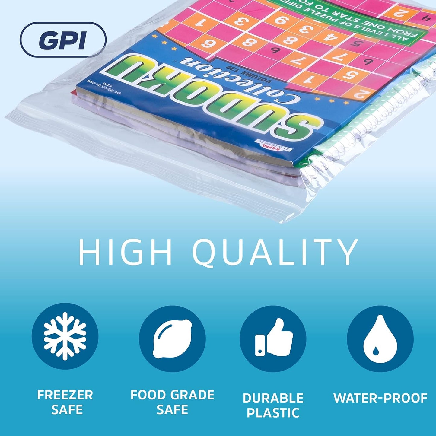 GPI - 8" x 8", Pack of 100, Clear Plastic Reclosable Zip Bags, Large, Bulk 2 mil Thick Strong & Durable Poly Baggies with Resealable Zip Top Lock for Travel, Storage, Packaging & Shipping.