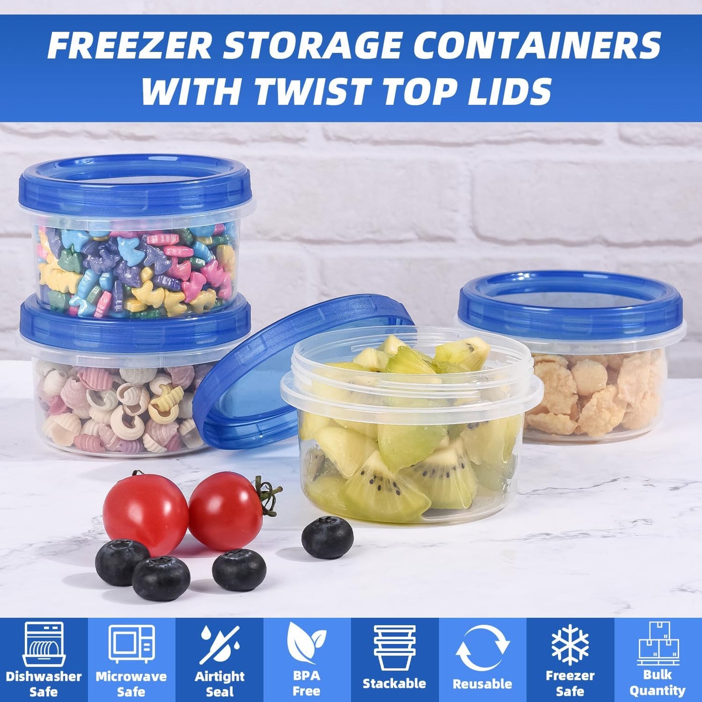 Freezer Storage Containers, [12 Pack-8 oz] Ultra Thick Freezer Containers with Leakproof Twist Top Lids, Heavy Duty BPA Free Stackable Meal Prep Bowls Great for Portion Control