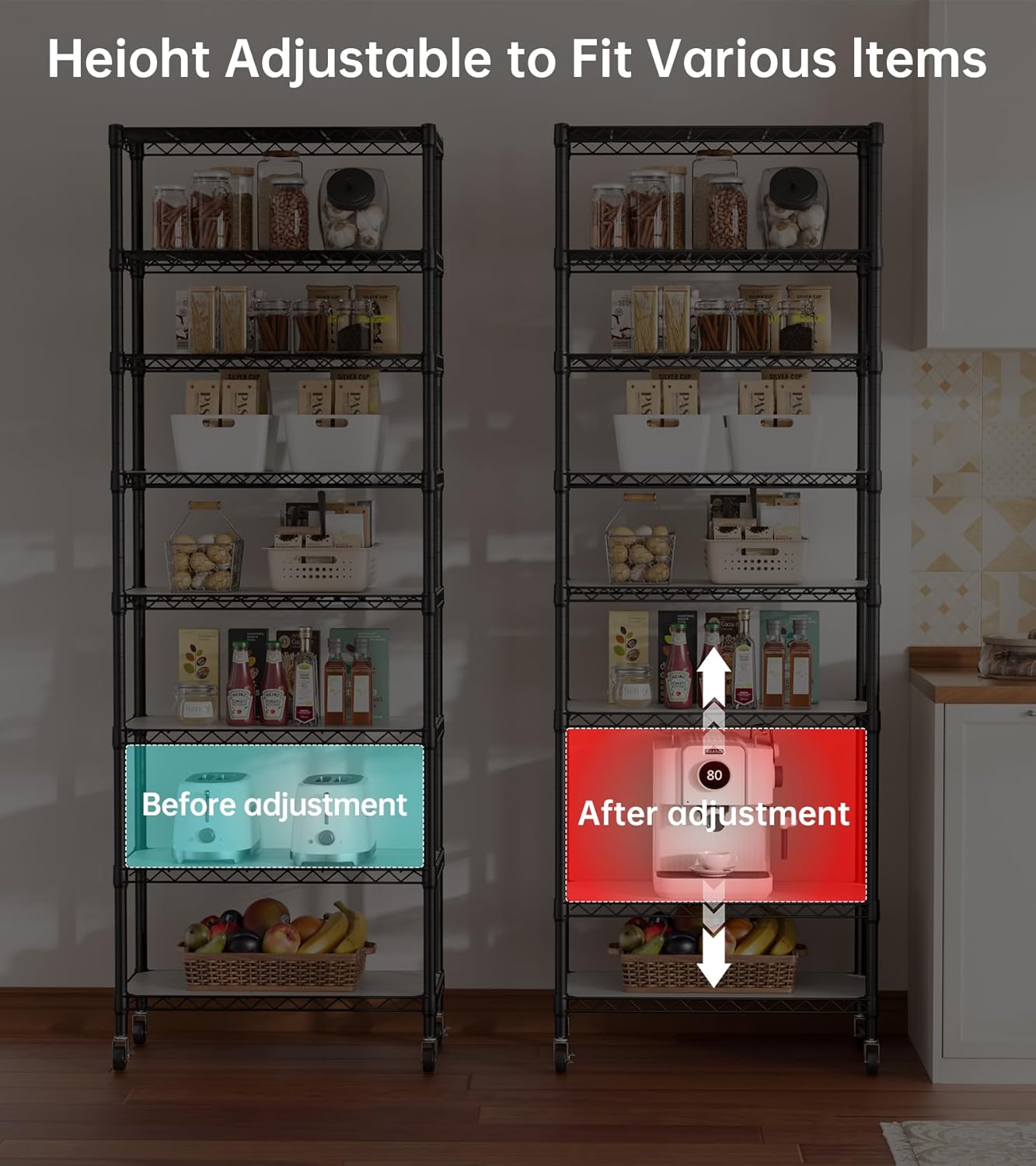 SINGAYE 8 Garage Heavy Duty Shelving Unit Kitchen Pantry Close Home Organizers and Storage Bathroom Shelf Laundry Room Organization Industrial Book Metal Wire Adjustable Shelves