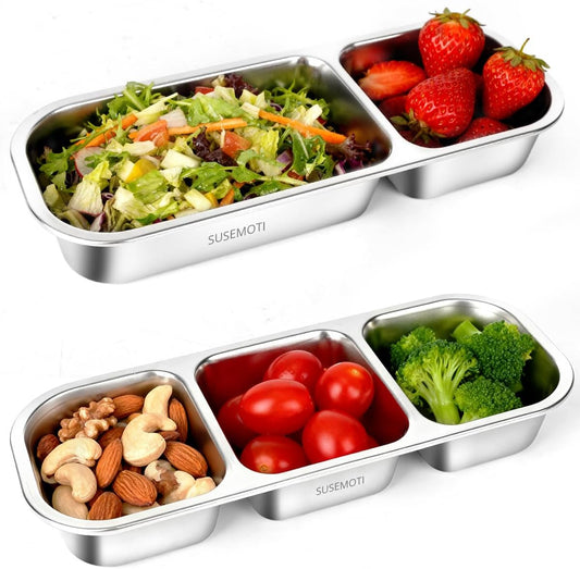 2-Pack Food-Grade Stainless Steel Snack Containers, Multi-Compartment & Leakproof, Ideal for Families & Travel, Stackable, Kid & Adult Bento Storage (2 Pack)