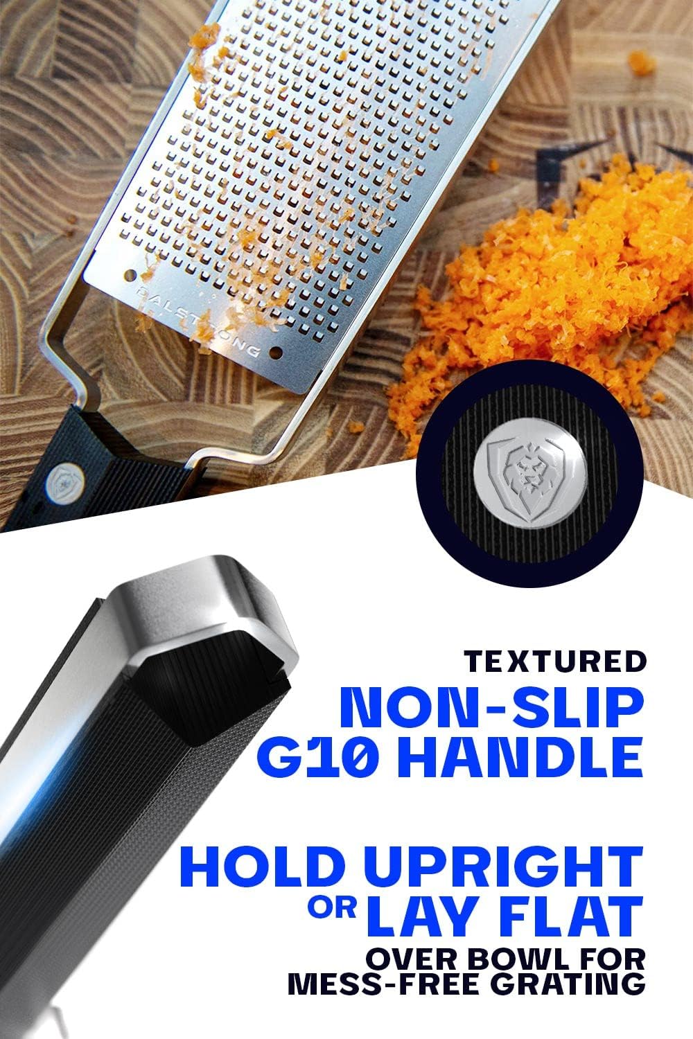 Dalstrong Professional Wide Cheese Grater - Fine - #304 Stainless Steel Blade - G10 Handle Kitchen Shredder - w/Blade Guard - Hard Cheese, Parmesan, Spices, Carrot, Garlic, Ginger - NSF Certified