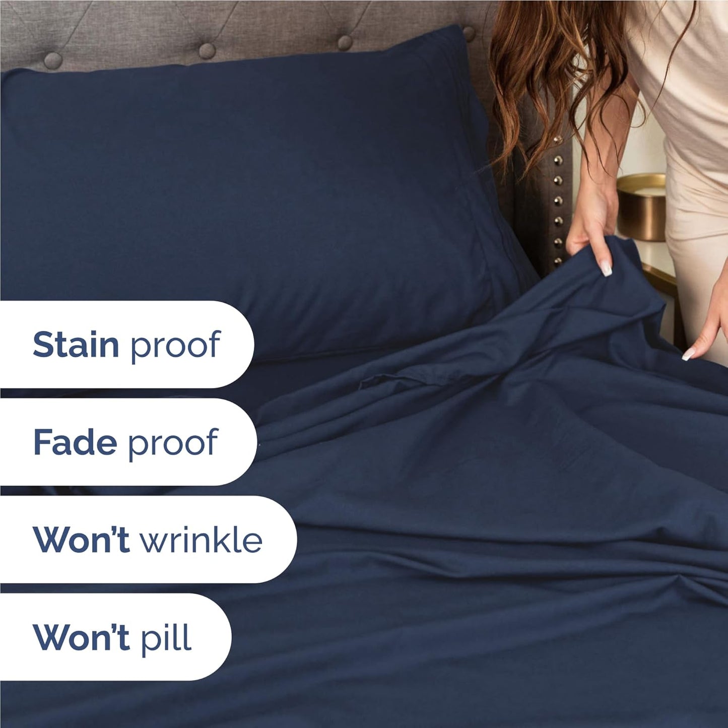 Full Size 4 Piece Sheet Set - Comfy Breathable & Cooling Bed Sheets Set - Hotel Luxury Bedding for Women, Men, Kids, Teens, Boys & Girls - Deep Pockets, Ultra-Soft, Wrinkle Free - Oeko-Tex - Navy Blue