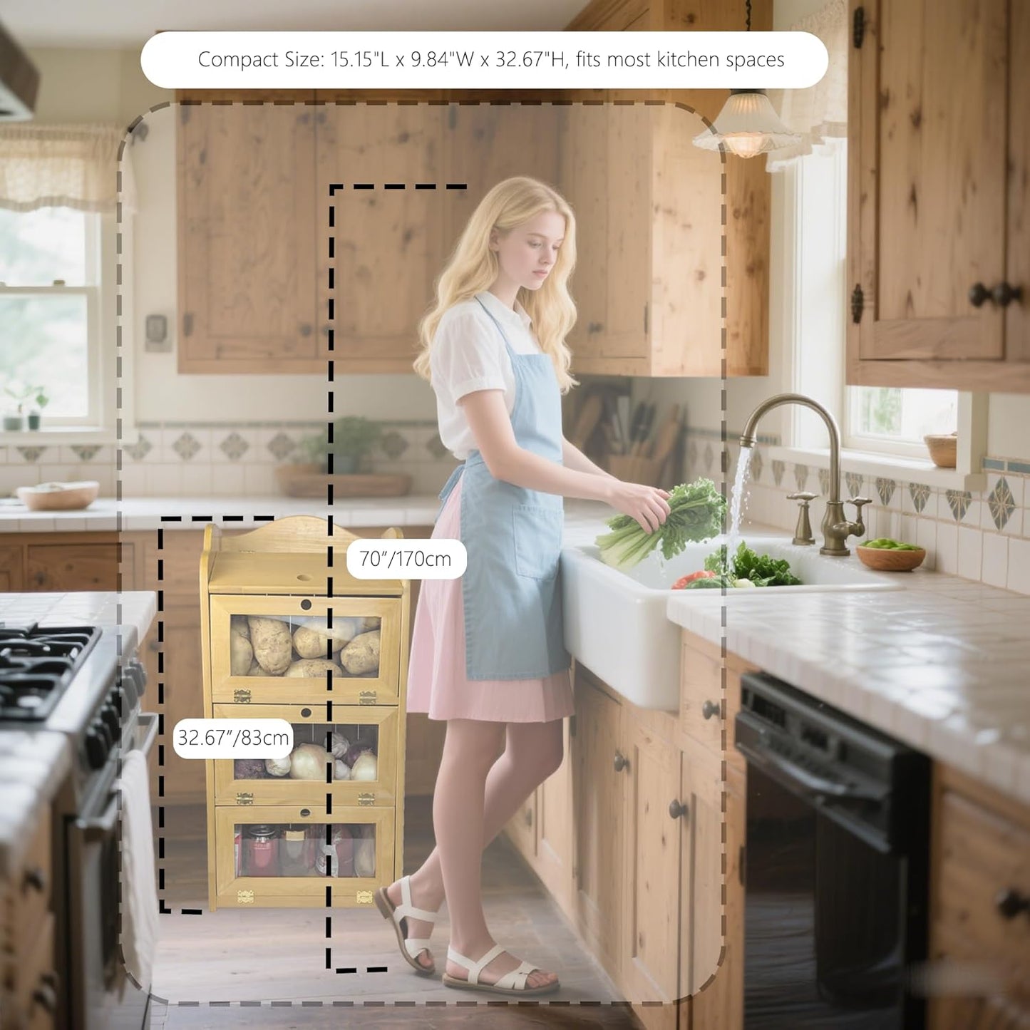 ARTAWEIN Onion and Potato Storage Bin Box Farmhouse Fruit and Vegetable Storage Small Food Kitchen Pantry Cabinet for Snack Large Bread Box for Homemade Bread Black Potato Bins