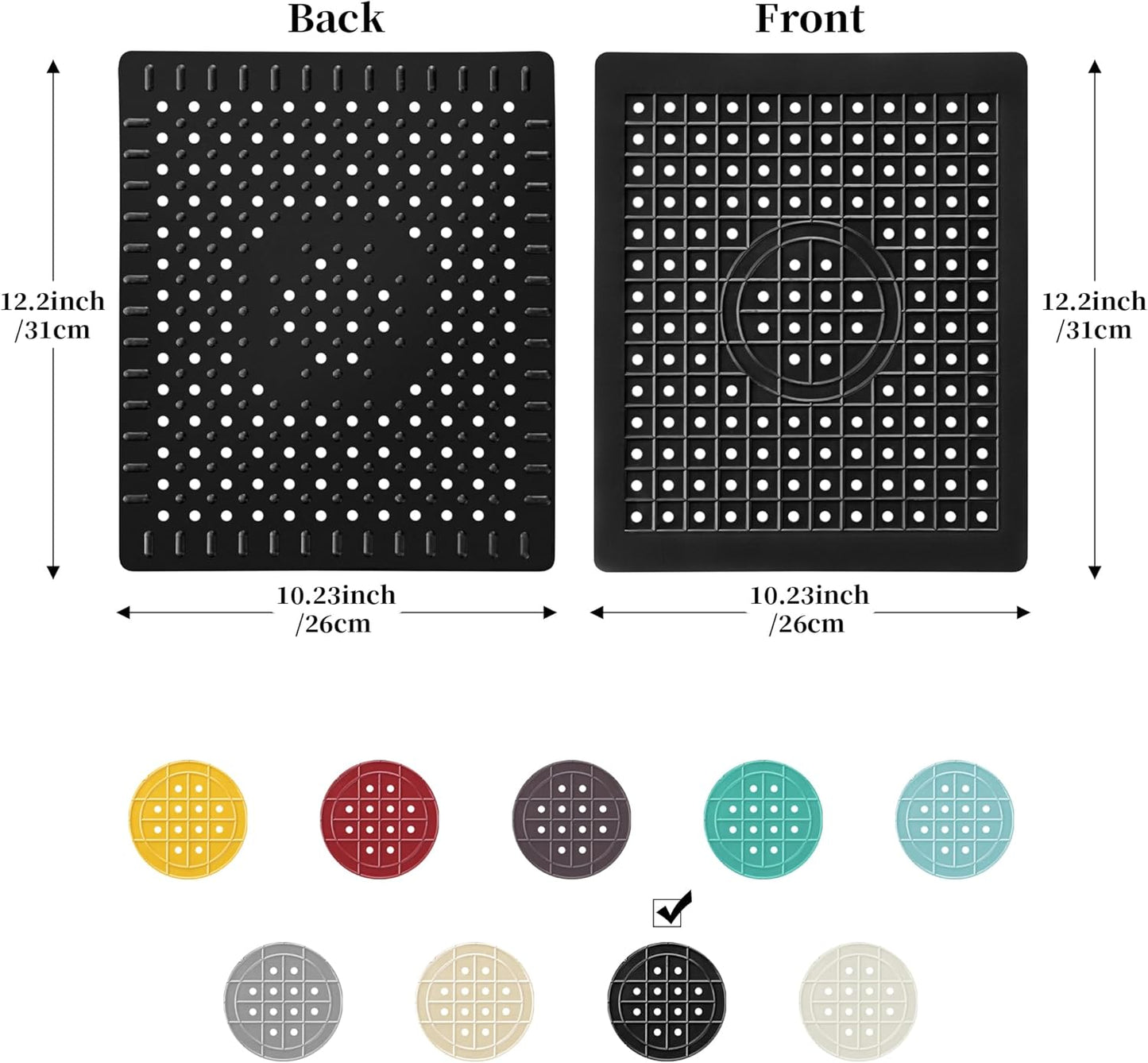 WILLKOMMEN Kitchen Sink Mat, 12" x 10" Dish Drying Mat, Rectangular Sink Protector Mats for Bottom of Kitchen Sink, Fast Draining Sink Mats Grid, 2 Pack Black