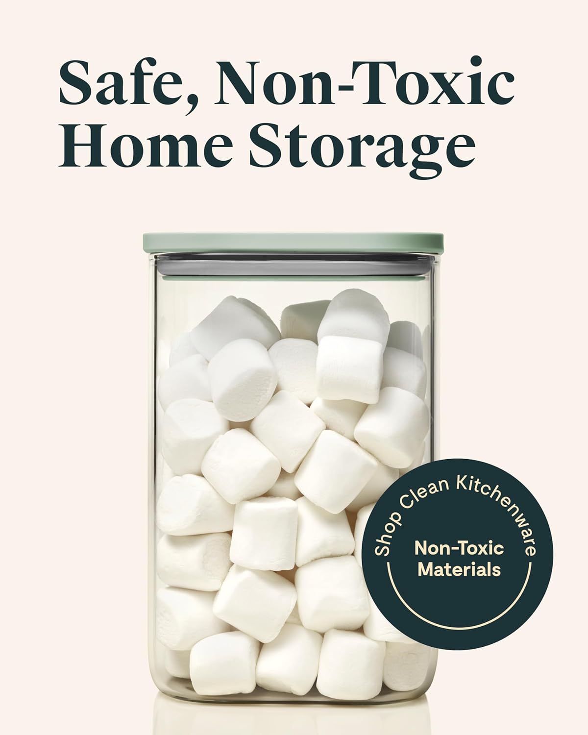 Caraway 4qt Glass Airtight Food Storage Container with Lid – Non-Toxic, BPA-Free Kitchen Storage Container – Stackable, Space-Saving Airtight Container for Dry Goods and More - Cream