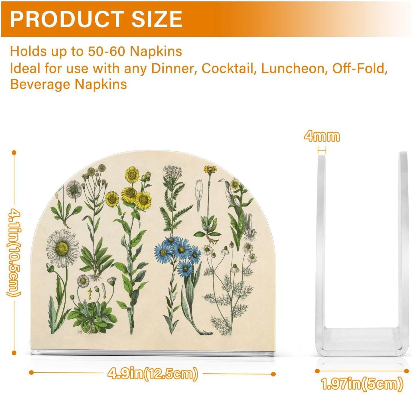 Herbs Botanical Plants Napkin Holder for Table Paper Napkins Holder Acrylic Tissue Dispenser Kitchen Dining Room Bathroom Party Car Decor