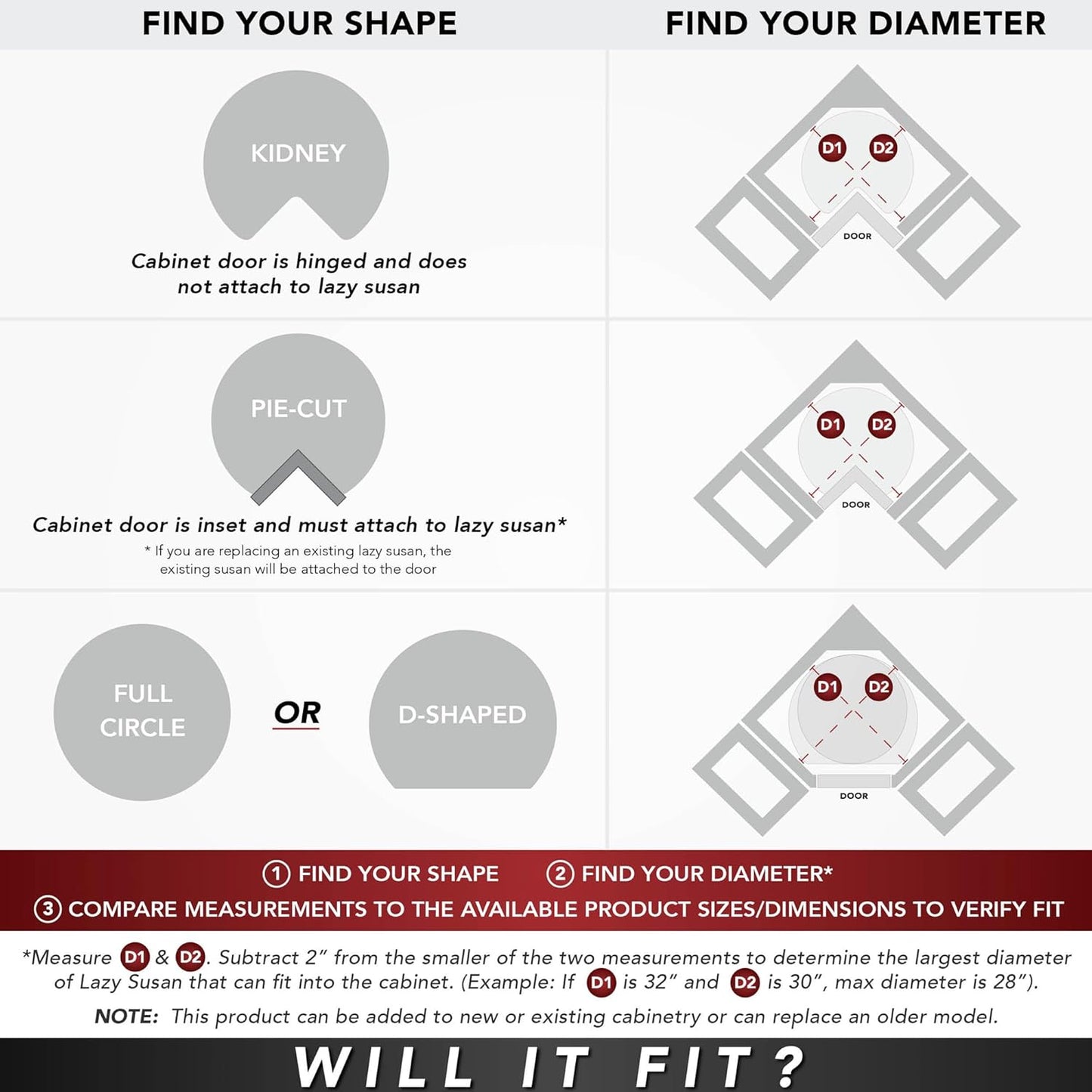 Rev-A-Shelf Dual Shelves Kidney-Shape 28" Lazy Susan Organizer for Lower Corner & Base Kitchen Cabinets, Turntable Home Storage, Wooden, 4WLS472-28-52