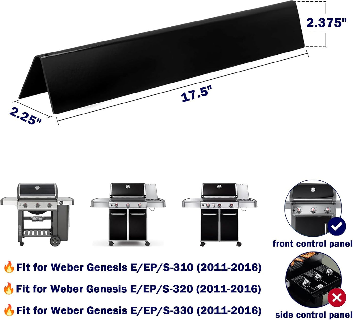 Flavorizer Bars Heat Plates for Weber Genesis 300 Series E-310/E-320/E-330/EP-310/EP-320/EP-330/S-310/S-330 Gas Grill, 17.5 inches Porcelain Steel Grill Replacement Parts, Set of 7621
