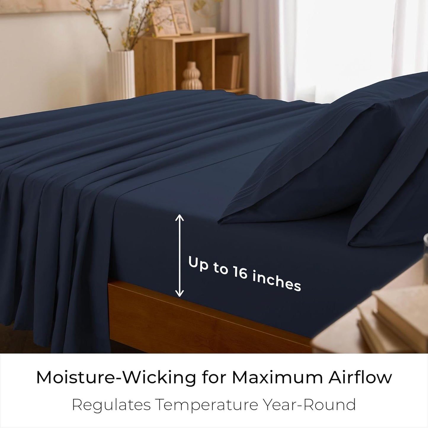 Mellanni California King Sheets Set - 4 PC Iconic Collection Bedding - Hotel Luxury, Extra Soft, Cooling Bed Sheets - Wrinkle, Fade, Stain Resistant (Cal King, Navy Blue)