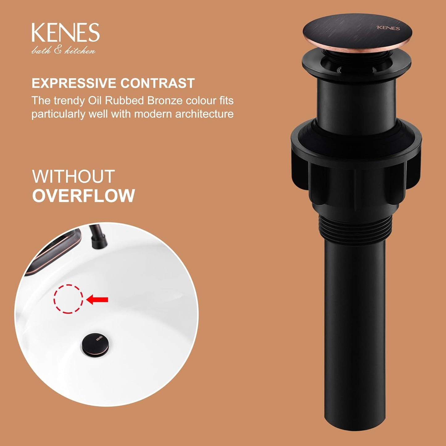 KENES Oil Rubbed Bronze Bathroom Vessel Pop Up Sink Drain, Vanity Faucet Sink Drain Stopper, Sink Drain Assembly Without Overflow Anti Clog Pop Up Drain