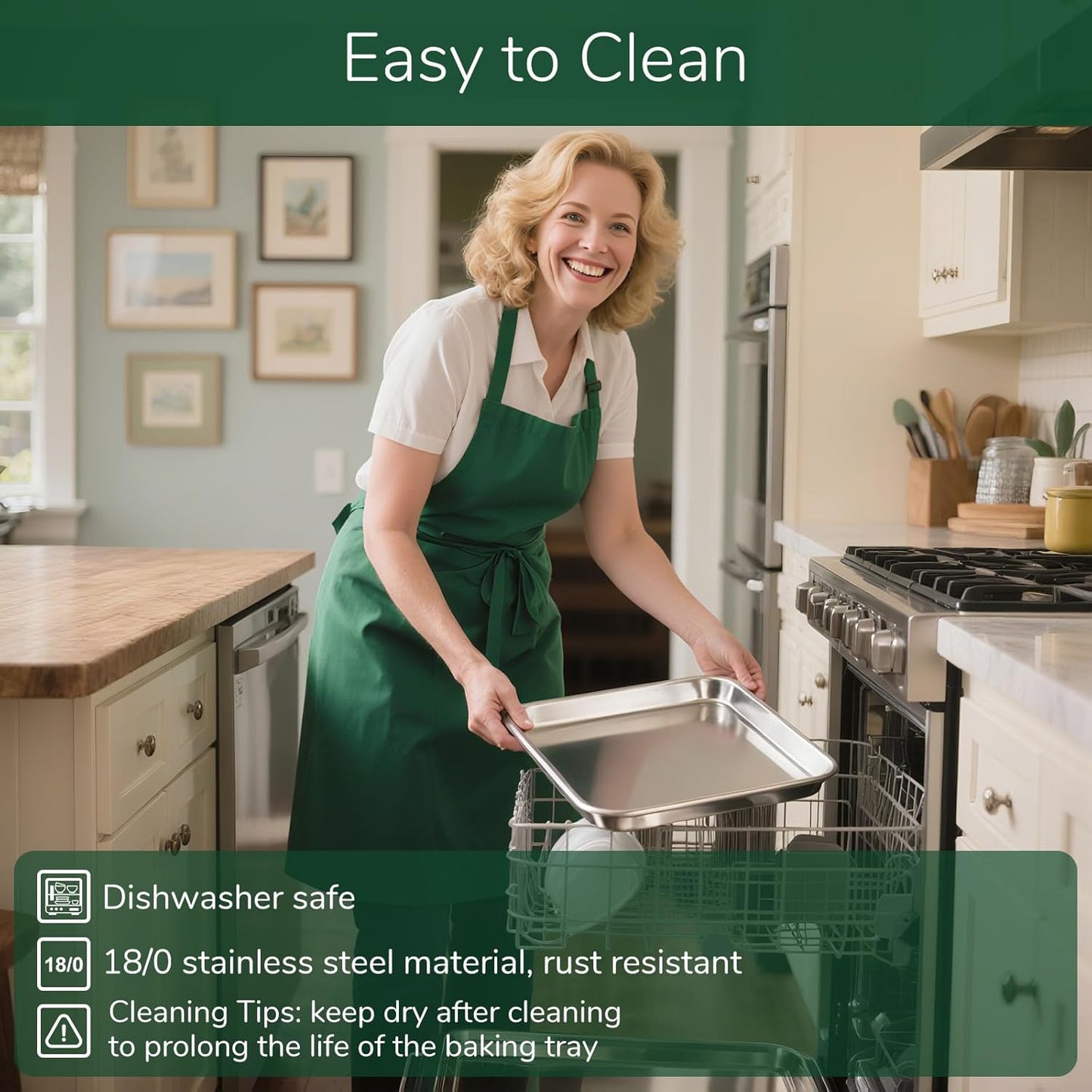 18/0 Stainless Steel Baking Sheet with Cooling Rack, 15.9 Inch Oven-Safe Non-Toxic Cookie Sheets for Baking, Coating Free & Rust Resistant for Healthy Family Baking, Easy to Clean, Heavy Duty