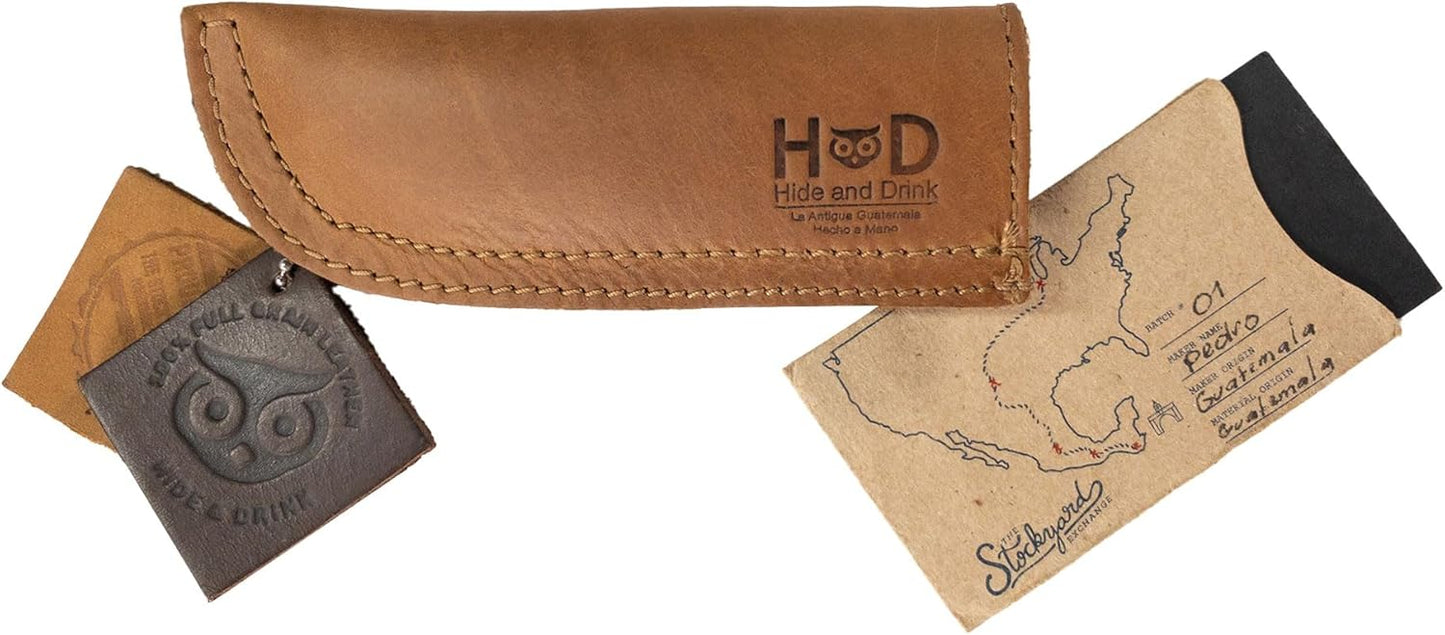 Hide & Drink, Hot Handle, Cast Iron Protector, Panhandle Potholder, Double Layered, Double Stitched, Slides On/Off Easily onto Metal Skillet Grips, Full Grain Leather, Handmade, Single Malt Mahogany