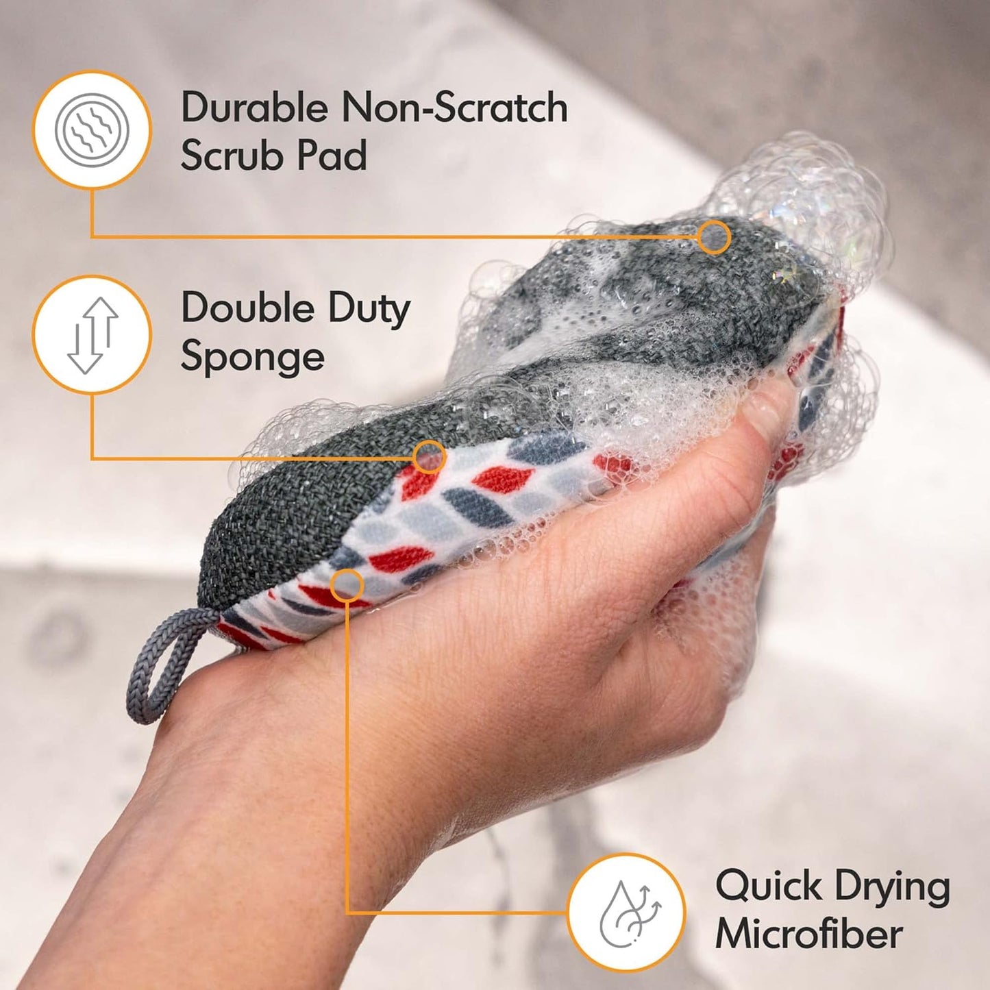 MÜkitchen Premuim Sponge for Dishes and Household Cleaning | Microfiber Print and Non-Scratch Scrub Pad | Set of 4 | (Stones)