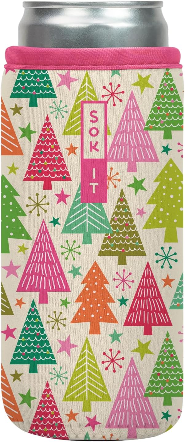 Sok It CanSok Sleeve for Beer & Soda Insulated Neoprene Cover (Festive Forest, 12oz Slim Can Sleeve)